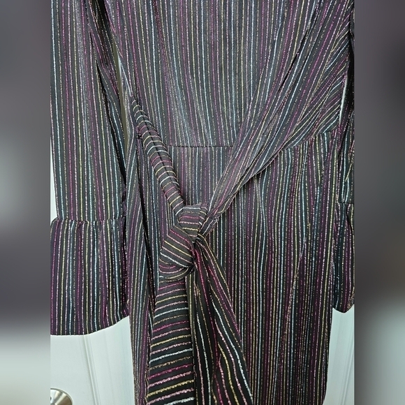 NWT Metallic Stripe Long Sleeve Midi Black Multi Dress XS FRENCH CONNECTION - Picture 11 of 14
